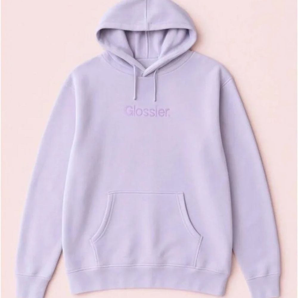 Glossier Pastel Lavender Hoodie with Embroidered Logo
